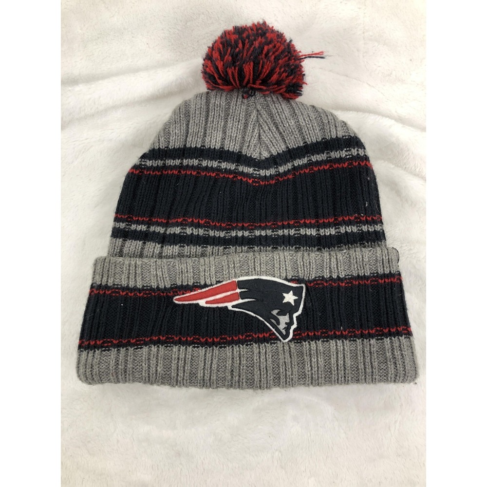 New England Patriots Hat‎ Beanie Mens One Size Gray Black NFL Football Pom Knit
